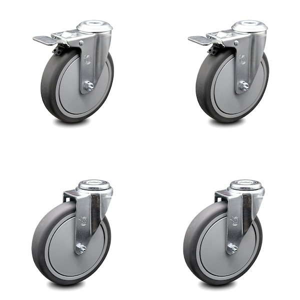 6 Inch Thermoplastic Rubber Swivel Bolt Hole Caster Set with 2 Total Lock Brake